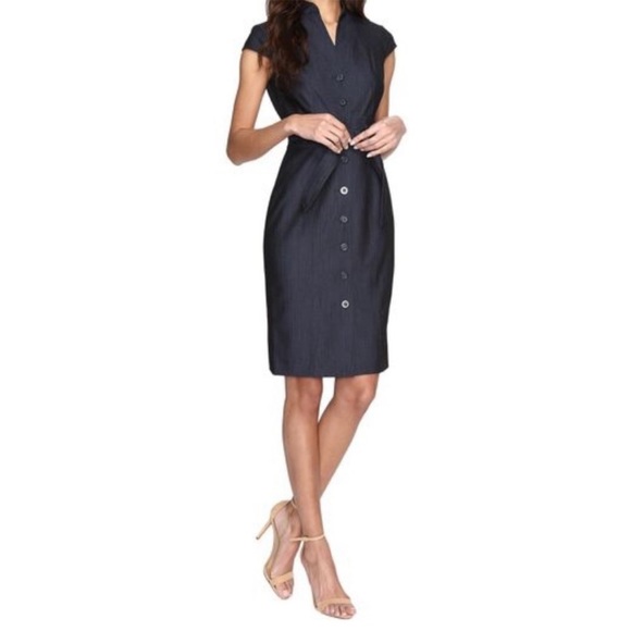 *NWOT* Calvin Klein Chambray Cap Sleeve Belted Button Down Sheath/Shirt Dress - Picture 2 of 14